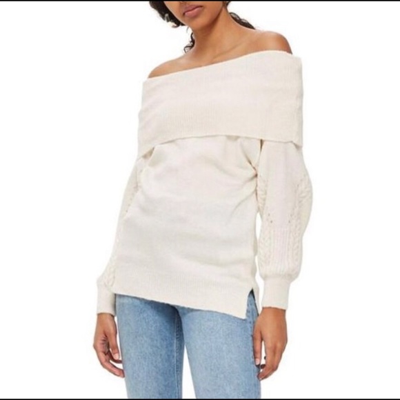 Topshop Off The Shoulder Balloon Sleeve Sweater - Picture 3 of 4